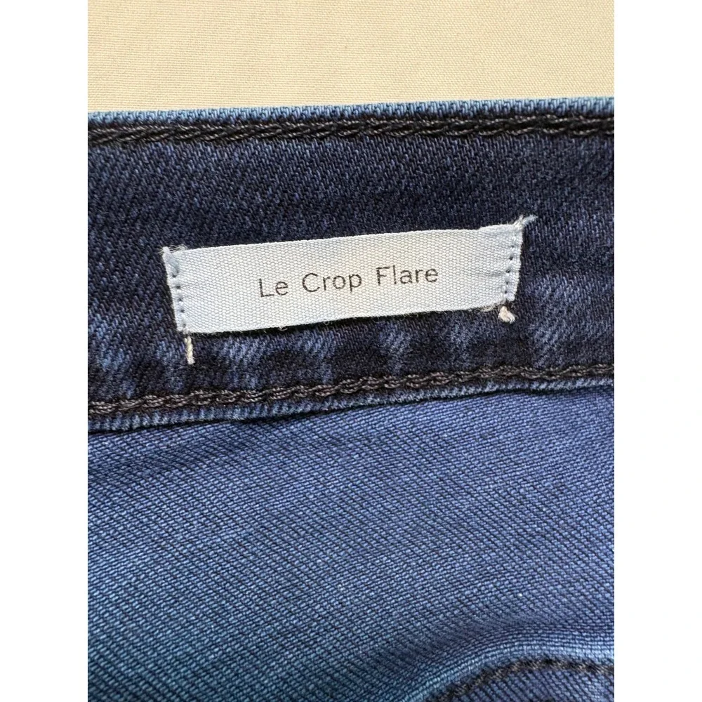FRAME Le Crop Flare Jeans Women 33 Fiona High Rise Dark Blue Boho Raw Hem Shabby